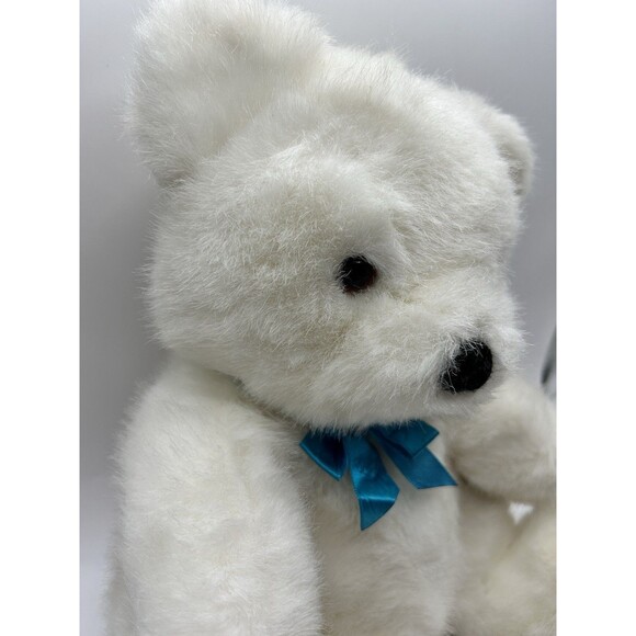 Vintage Dakin White Bear Plush Stuffed Animal Blue Bow 11” Sitting Fuzzy 1990 - Picture 4 of 15
